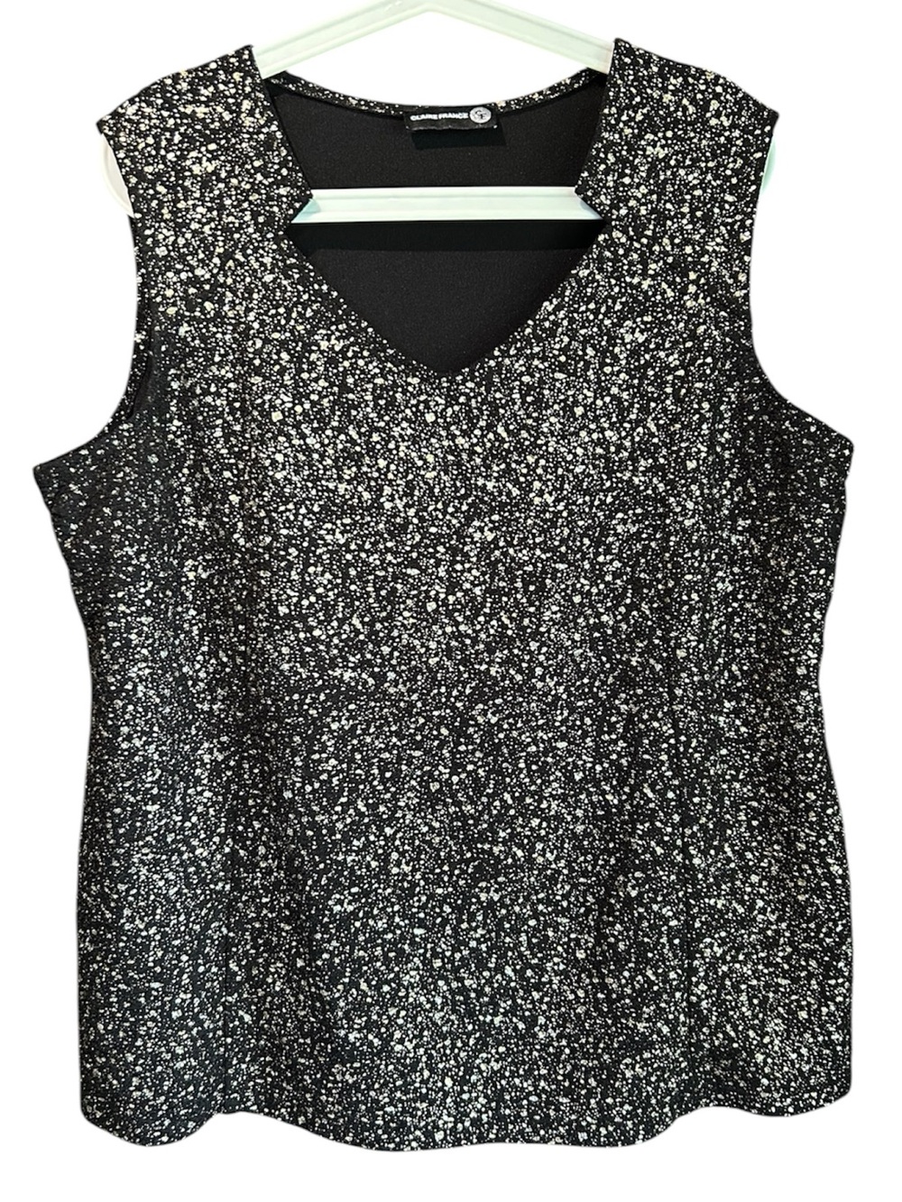 Claire France Sleeveless Glitter V-Neck Tank Top - Black